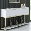 Credenza Basilia, 150x30h80 cm, Bianco e Oro<Dmora Hot