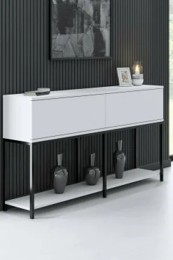Credenza Basilia, 150x30h80 cm, Bianco e Nero<Dmora Discount