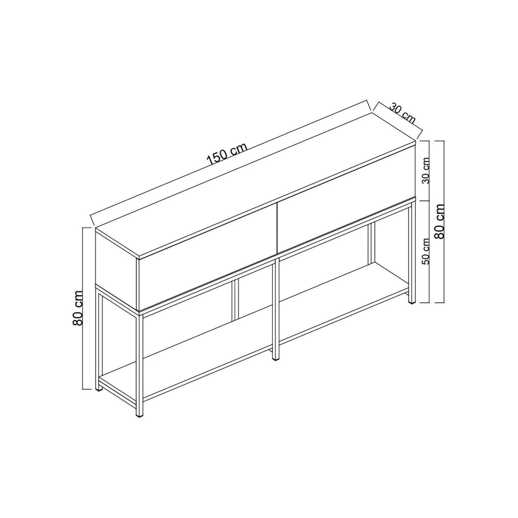 Credenza Basilia, 150x30h80 cm, Bianco e Argento<Dmora Clearance