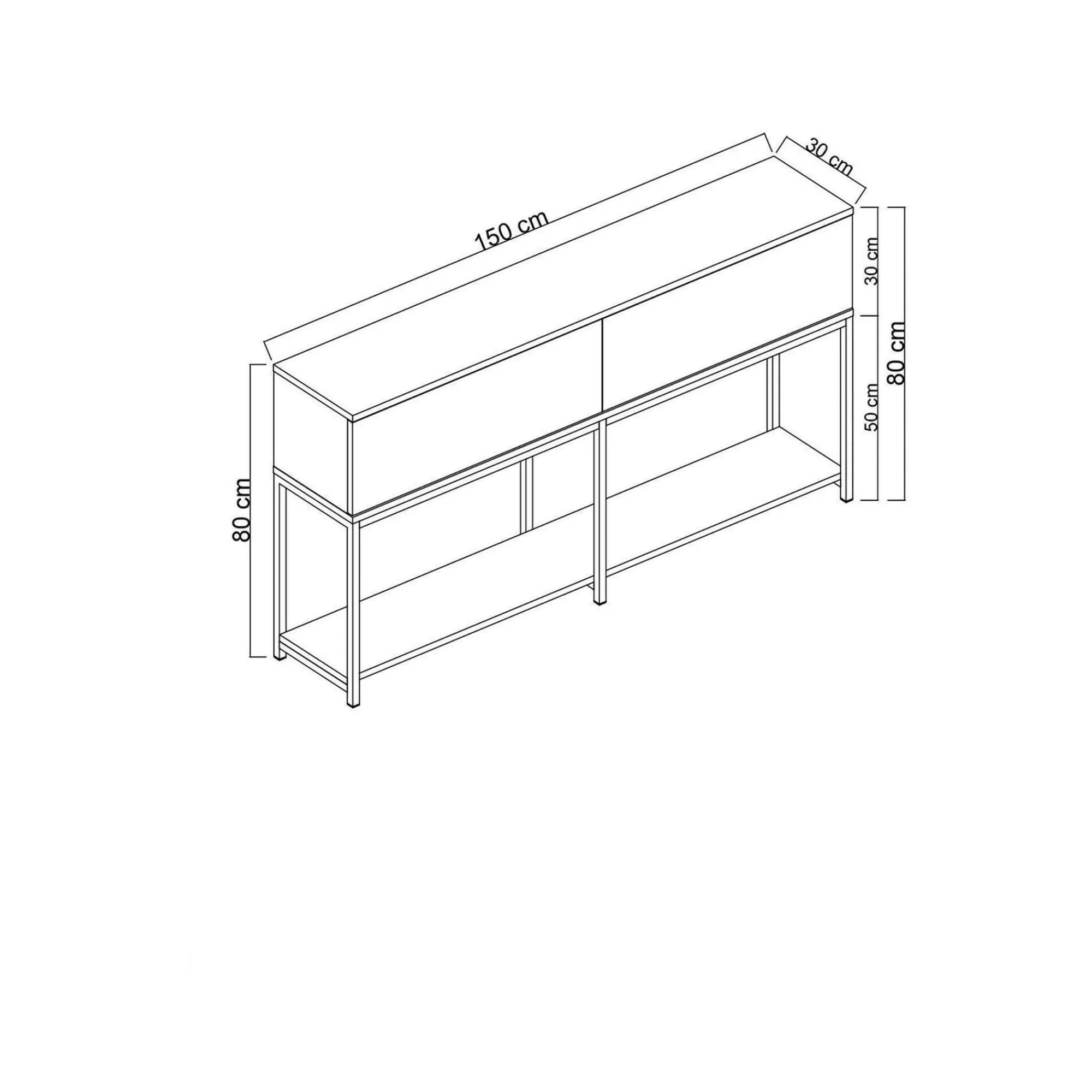 Credenza Basilia, 150x30h80 cm, Bianco e Oro<Dmora Hot
