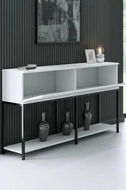 Credenza Basilia, 150x30h80 cm, Bianco e Nero<Dmora Discount
