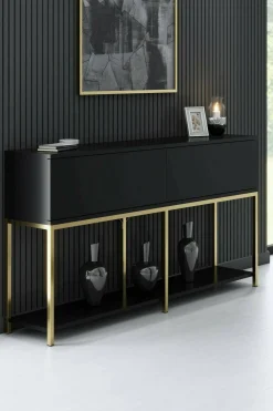 Credenza Basilia, 150x30h80 cm, Nero e Oro<Dmora Cheap
