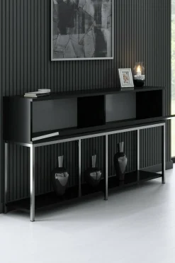Credenza Basilia, 150x30h80 cm, Nero e Argento<Dmora Sale