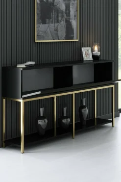 Credenza Basilia, 150x30h80 cm, Nero e Oro<Dmora Cheap