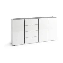 Credenza Baveno, 180x38h92 cm, Bianco lucido e Antracite<Dmora Online