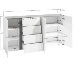 Credenza Baveno, 180x38h92 cm, Bianco lucido e Antracite<Dmora Online