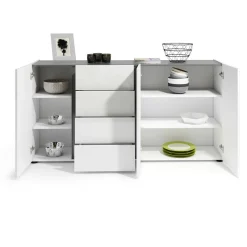 Credenza Baveno, 180x38h92 cm, Bianco lucido e Antracite<Dmora Online