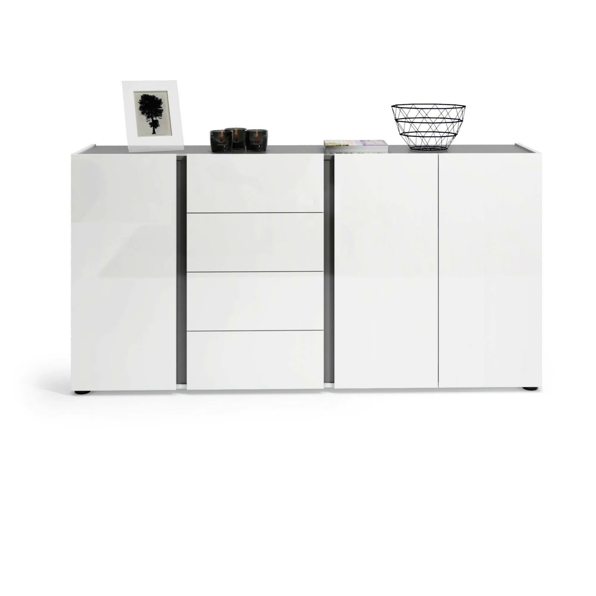 Credenza Baveno, 180x38h92 cm, Bianco lucido e Antracite<Dmora Online