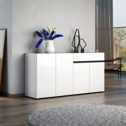 Credenza Beinette, 160x42h80 cm, Bianco lucido e Antracite<Dmora New
