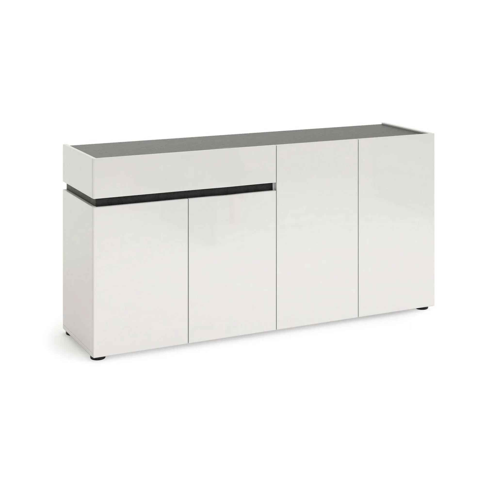 Credenza Beinette, 160x42h80 cm, Bianco lucido e Antracite<Dmora New