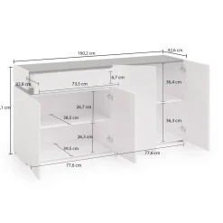 Credenza Beinette, 160x42h80 cm, Bianco lucido e Antracite<Dmora New