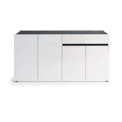 Credenza Beinette, 160x42h80 cm, Bianco lucido e Antracite<Dmora New