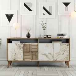 Credenza Benjamin, 160x35 h78 cm, Noce e Grigio<Dmora Cheap