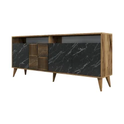 Credenza Benjamin, 180x35 h79 cm, Noce e Nero<Dmora Clearance