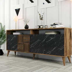 Credenza Benjamin, 180x35 h79 cm, Noce e Nero<Dmora Clearance