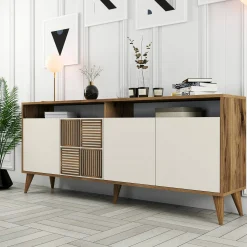 Credenza Benjamin, 180x35 h79 cm, Noce e Crema<Dmora Clearance