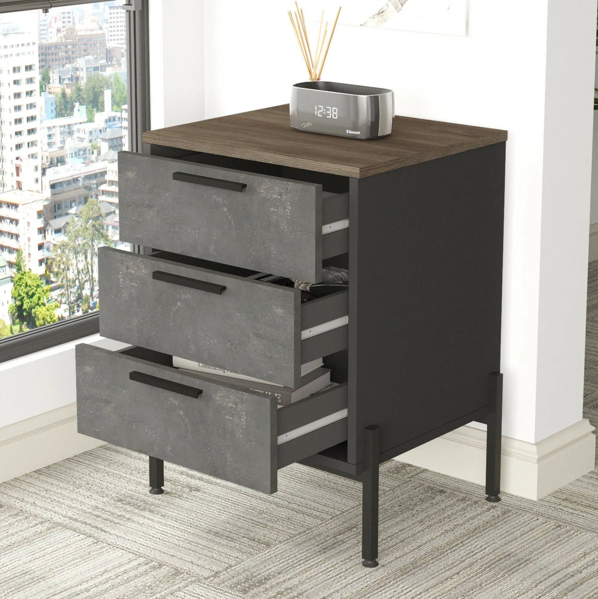 Credenza Butchoy, 54x45 h70 cm, Marrone e Grigio<Dmora Fashion
