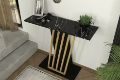 Credenza Cempaka, 90x30 h77 cm, Nero e Oro<Dmora Discount
