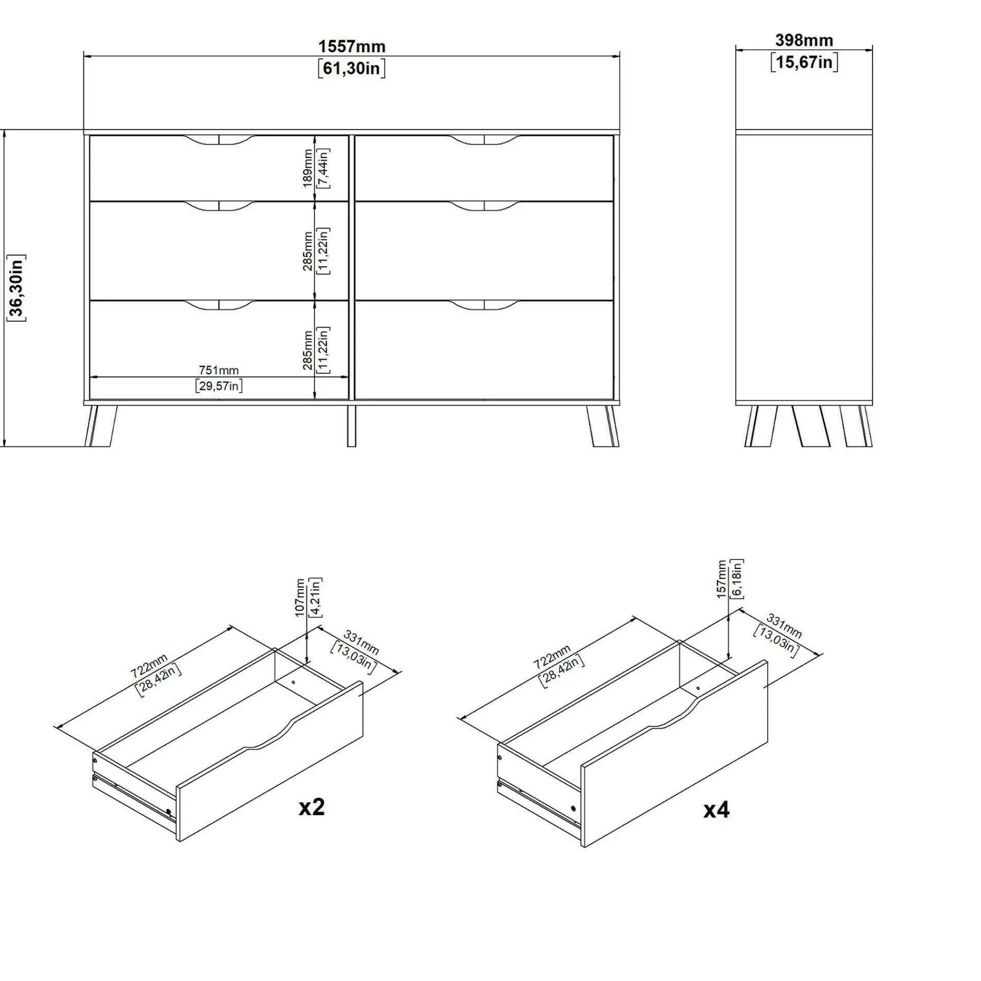 Credenza Chito, 40x156 h92 cm, Rovere e Bianco<Dmora Sale