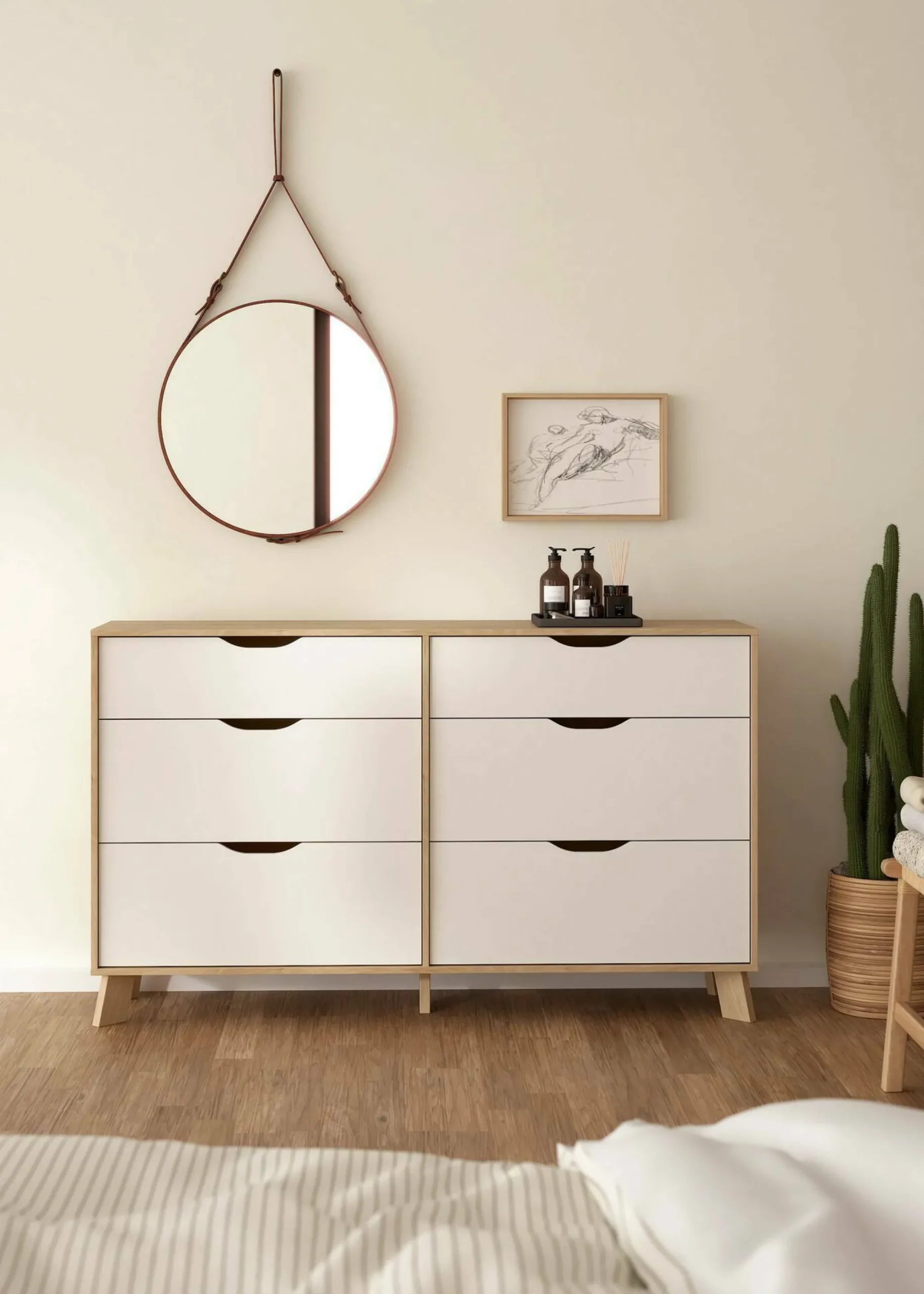Credenza Chito, 40x156 h92 cm, Rovere e Bianco<Dmora Sale