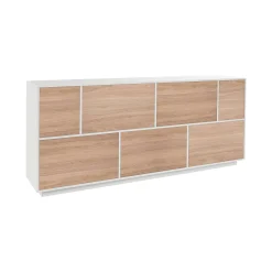 Credenza Clinoumite, cm 200x41h86, Bianco lucido e Noce<Dmora Hot