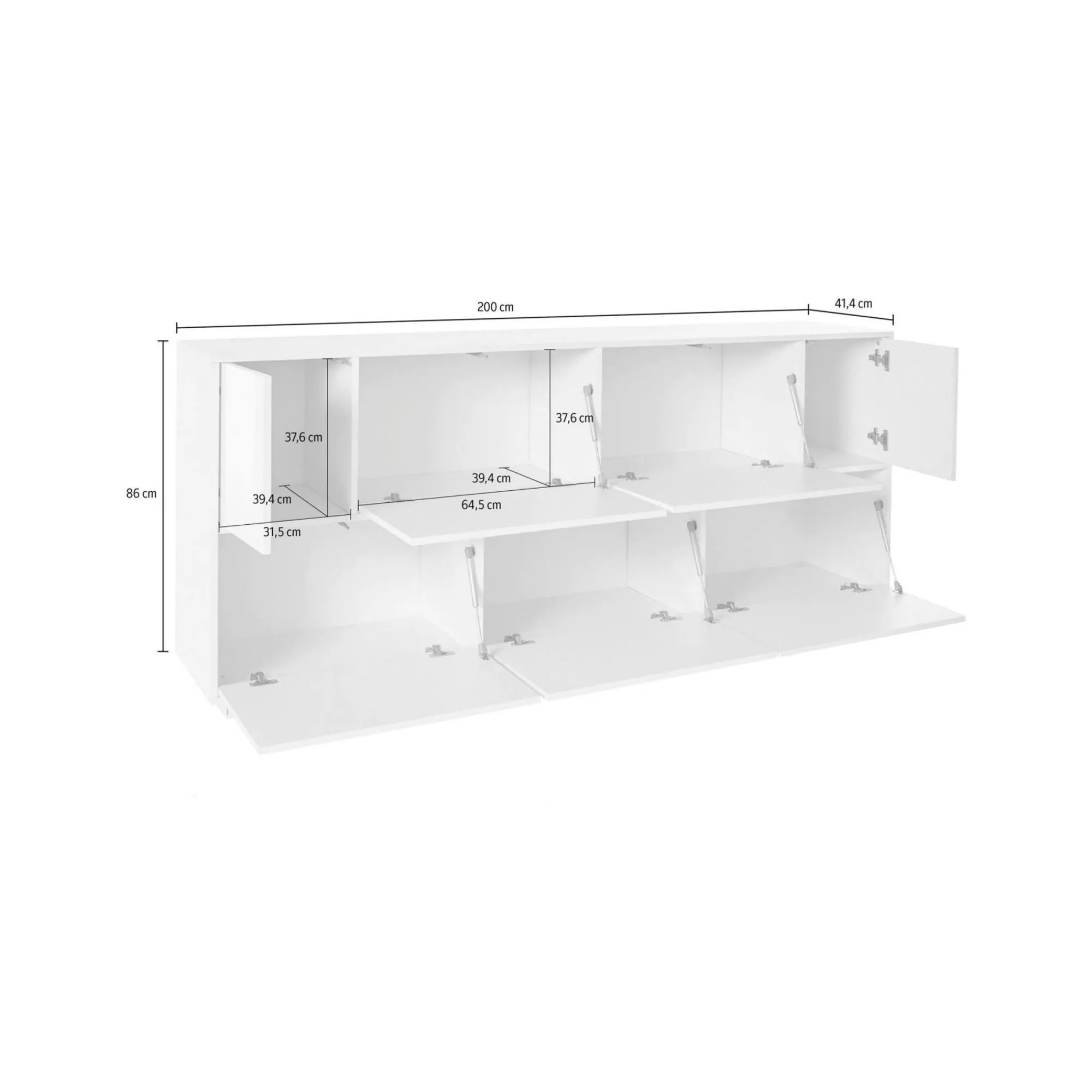 Credenza Clinoumite, cm 200x41h86, Bianco lucido e Noce<Dmora Hot