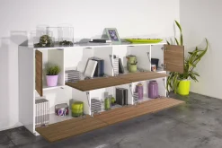 Credenza Clinoumite, cm 200x41h86, Bianco lucido e Noce<Dmora Hot