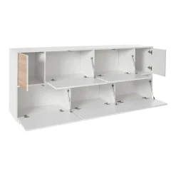 Credenza Clinoumite, cm 200x41h86, Bianco lucido e Noce<Dmora Hot
