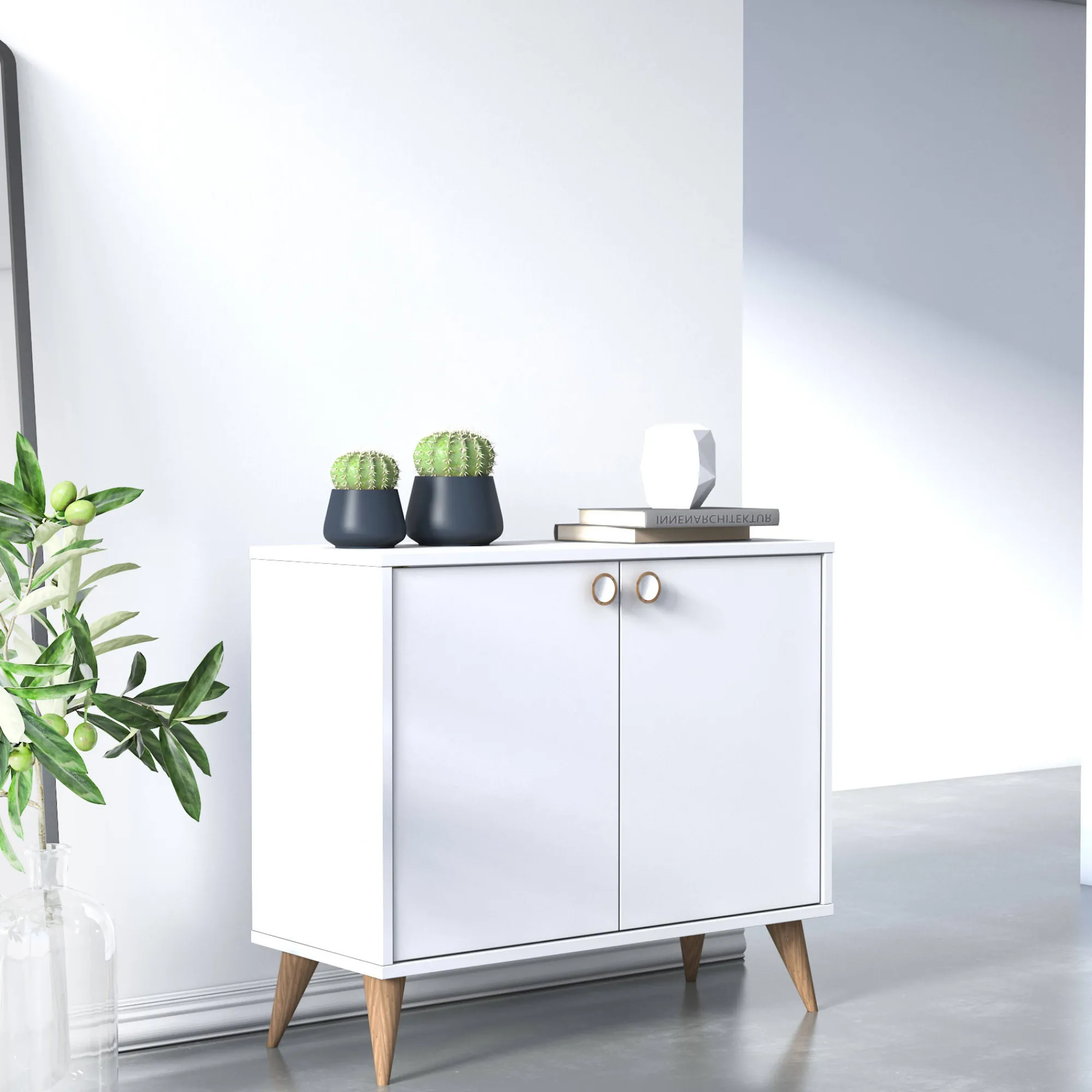 Credenza con due ante battenti e due ripiani interni, cm 85 x 35 x 74, colore<Dmora New