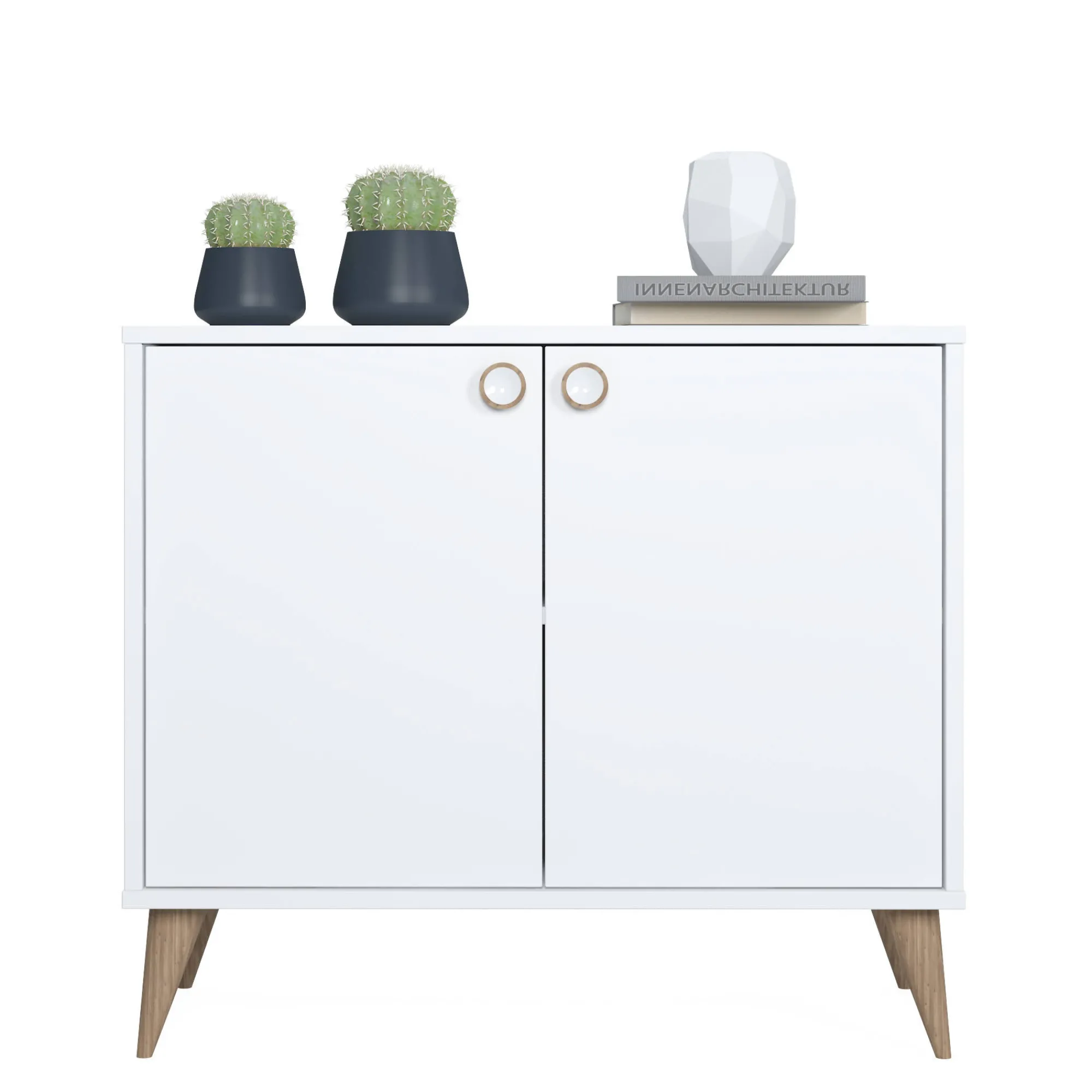 Credenza con due ante battenti e due ripiani interni, cm 85 x 35 x 74, colore<Dmora New