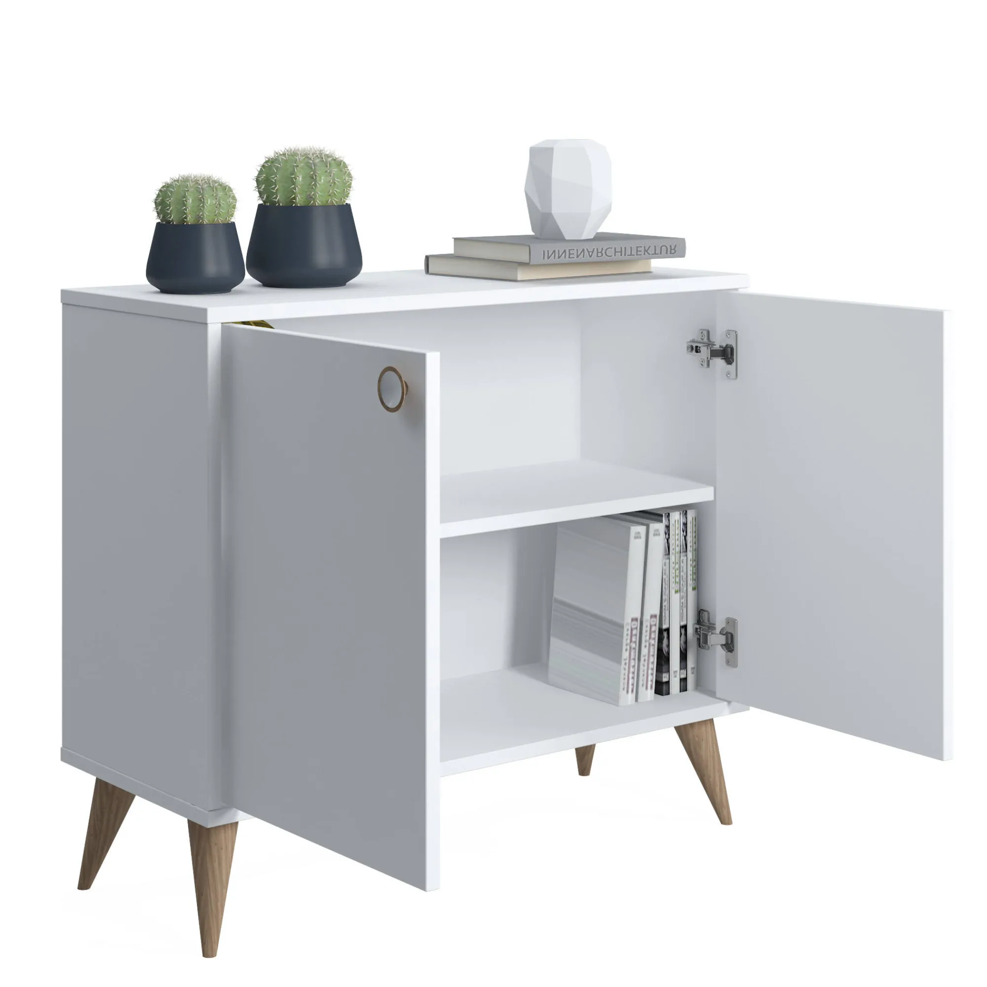 Credenza con due ante battenti e due ripiani interni, cm 85 x 35 x 74, colore<Dmora New