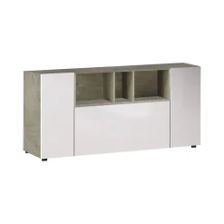 Credenza Crisantemo, 150x41h76 cm, Bianco e Rovere<Dmora Fashion