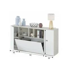 Credenza Crisantemo, 150x41h76 cm, Bianco e Cemento<Dmora Store