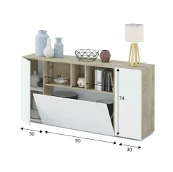 Credenza Crisantemo, 150x41h76 cm, Bianco e Rovere<Dmora Fashion