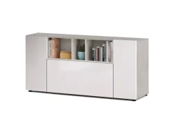 Credenza Crisantemo, 150x41h76 cm, Bianco e Cemento<Dmora Store