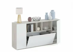 Credenza Crisantemo, 150x41h76 cm, Bianco e Cemento<Dmora Store