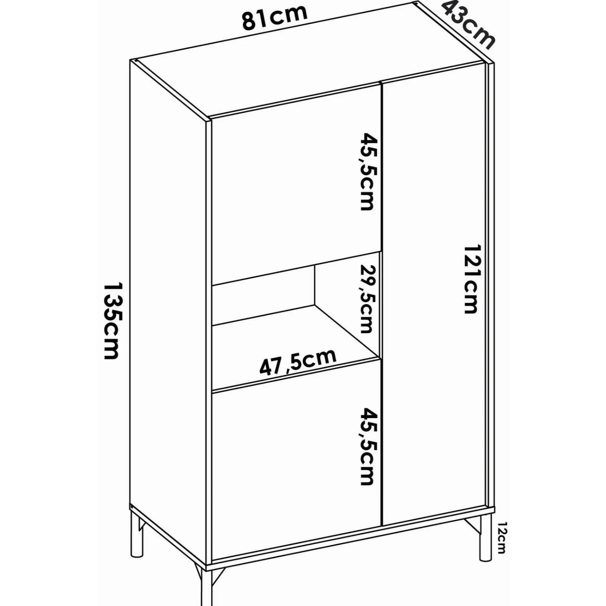 Credenza Crono, 81x43h135 cm, Rovere e Antracite<Dmora Cheap