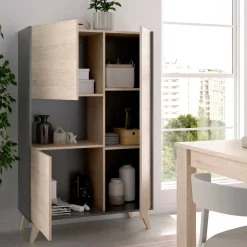 Credenza Crono, 81x43h135 cm, Rovere e Antracite<Dmora Cheap