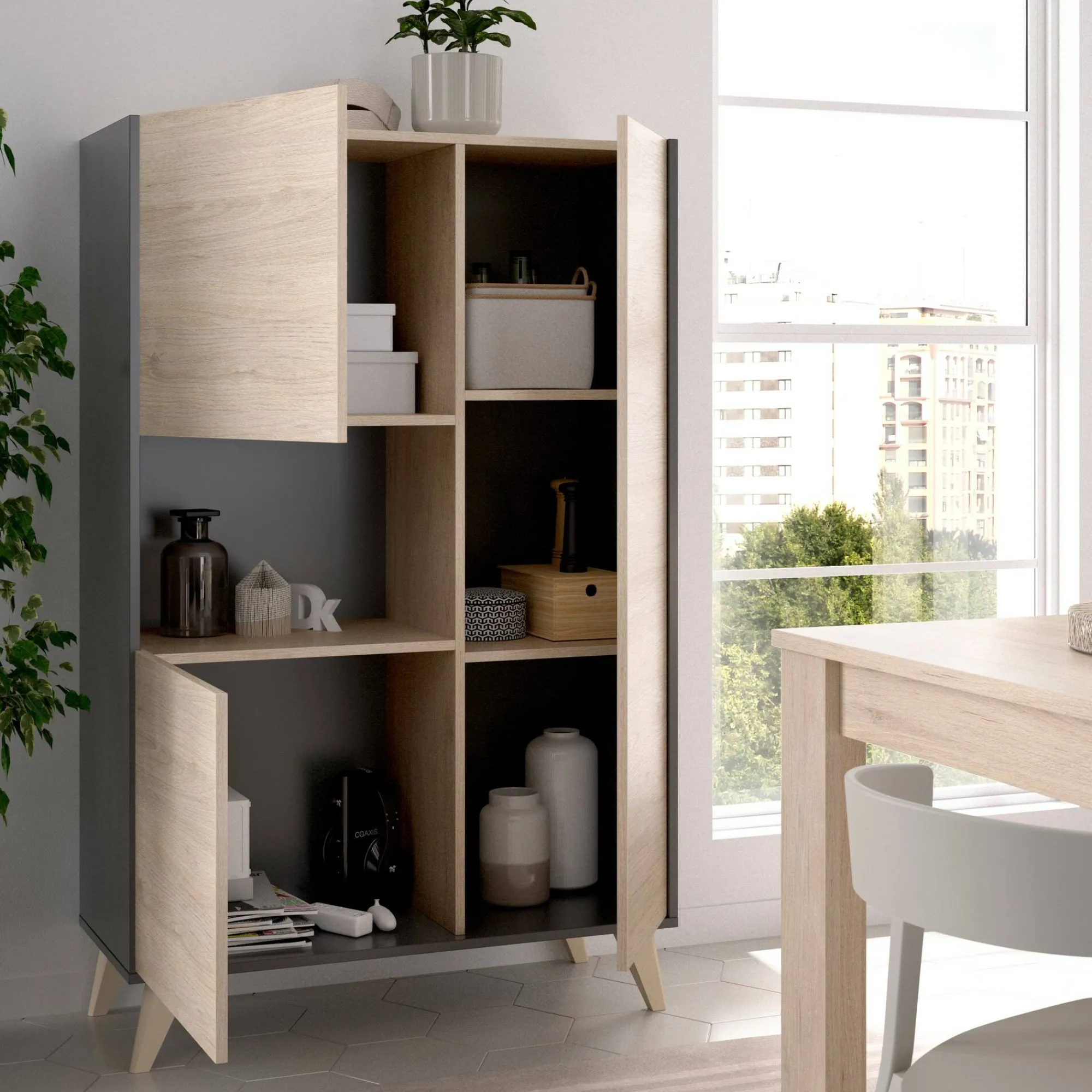 Credenza Crono, 81x43h135 cm, Rovere e Antracite<Dmora Cheap