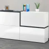 Credenza Daabe, cm 150x40h80, Bianco lucido e Ardesia<Dmora Cheap