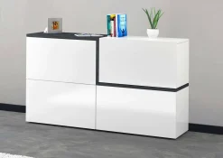 Credenza Daabe, cm 150x40h80, Bianco lucido e Ardesia<Dmora Cheap