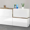 Credenza Daabe, cm 150x40h80, Bianco lucido e Acero<Dmora Flash Sale