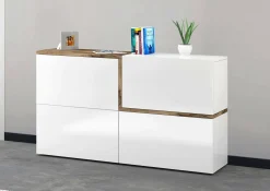 Credenza Daabe, cm 150x40h80, Bianco lucido e Acero<Dmora Flash Sale