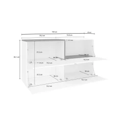 Credenza Daabe, cm 150x40h80, Bianco lucido e Ardesia<Dmora Cheap