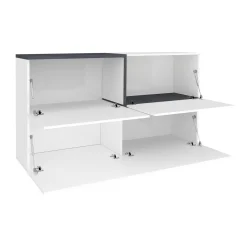 Credenza Daabe, cm 150x40h80, Bianco lucido e Ardesia<Dmora Cheap