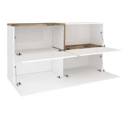 Credenza Daabe, cm 150x40h80, Bianco lucido e Acero<Dmora Flash Sale