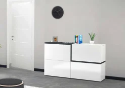 Credenza Daabe, cm 150x40h80, Bianco lucido e Ardesia<Dmora Cheap