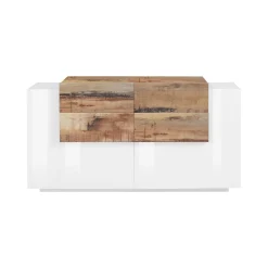 Credenza Daas, cm 160x45h86, Bianco lucido e Acero<Dmora Clearance