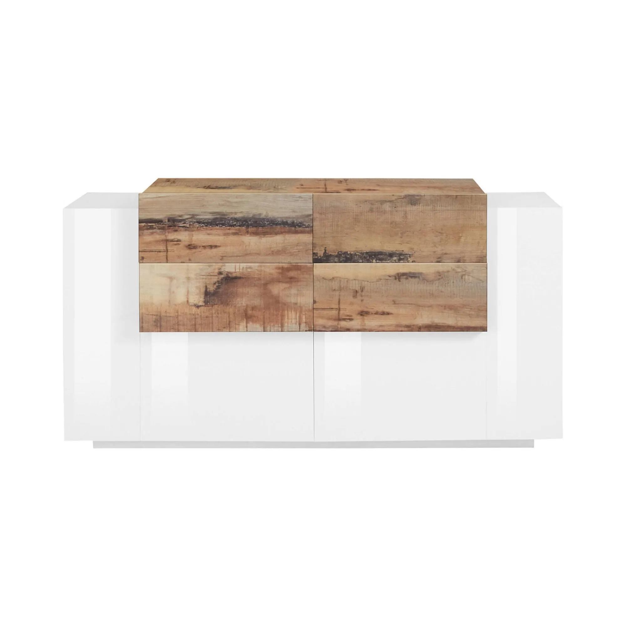 Credenza Daas, cm 160x45h86, Bianco lucido e Acero<Dmora Clearance