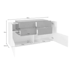 Credenza Daas, cm 160x45h86, Bianco lucido e Acero<Dmora Clearance